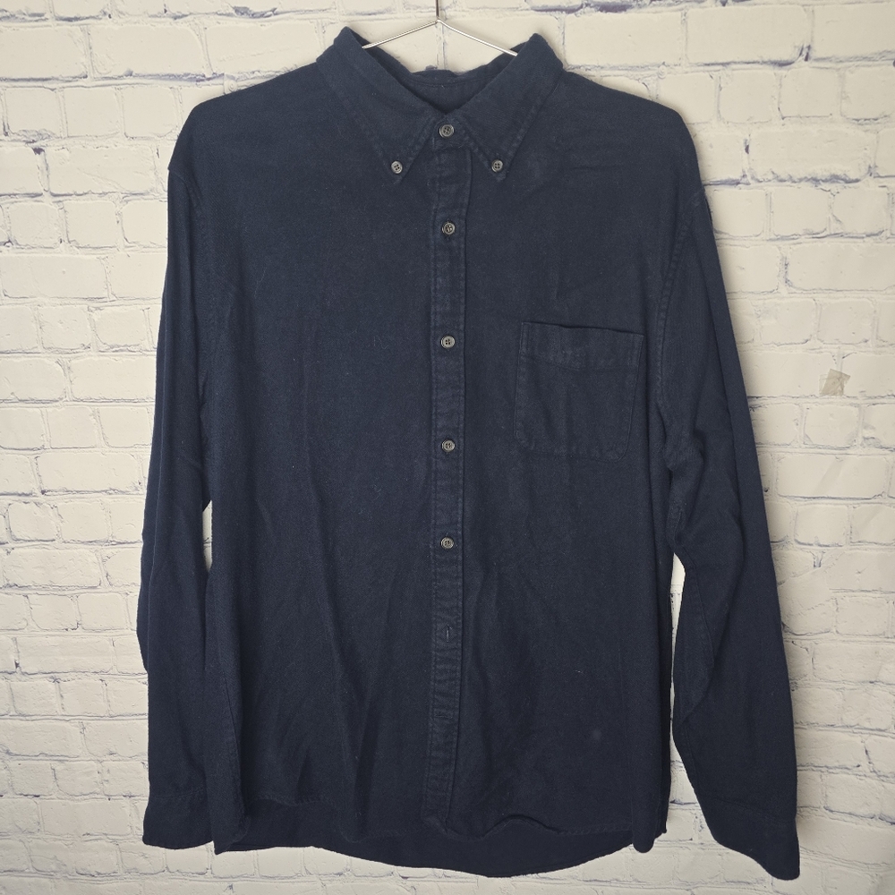 Lands End Navy Casual Button-Down Shirt Size Large